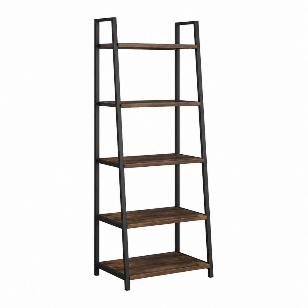 Leiterregal Bücherregal mit 5 Ablagen Braun Schwarz Stahl MDF 60 x 35 x 180 cm