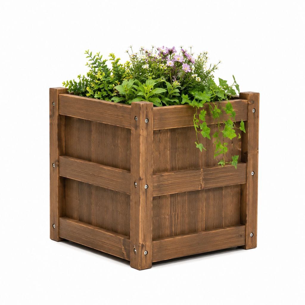 Hochbeet Pflanzkasten Braun aus Massivholz quadratisch 60 x 60 x 60 cm