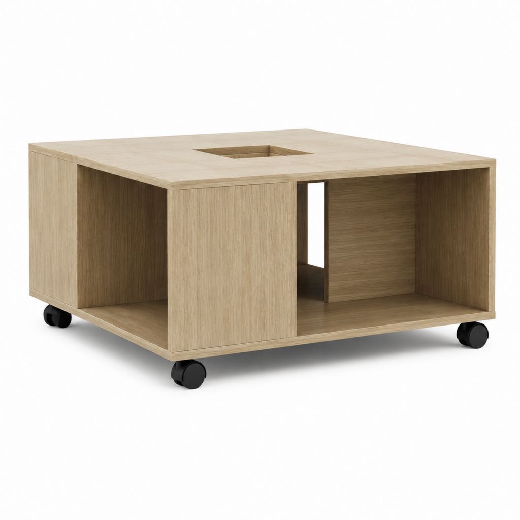 Couchtisch auf Rollen Eichenoptik melaminbeschichtete Spanplatte quadratisch 80 x 80 x 45 cm