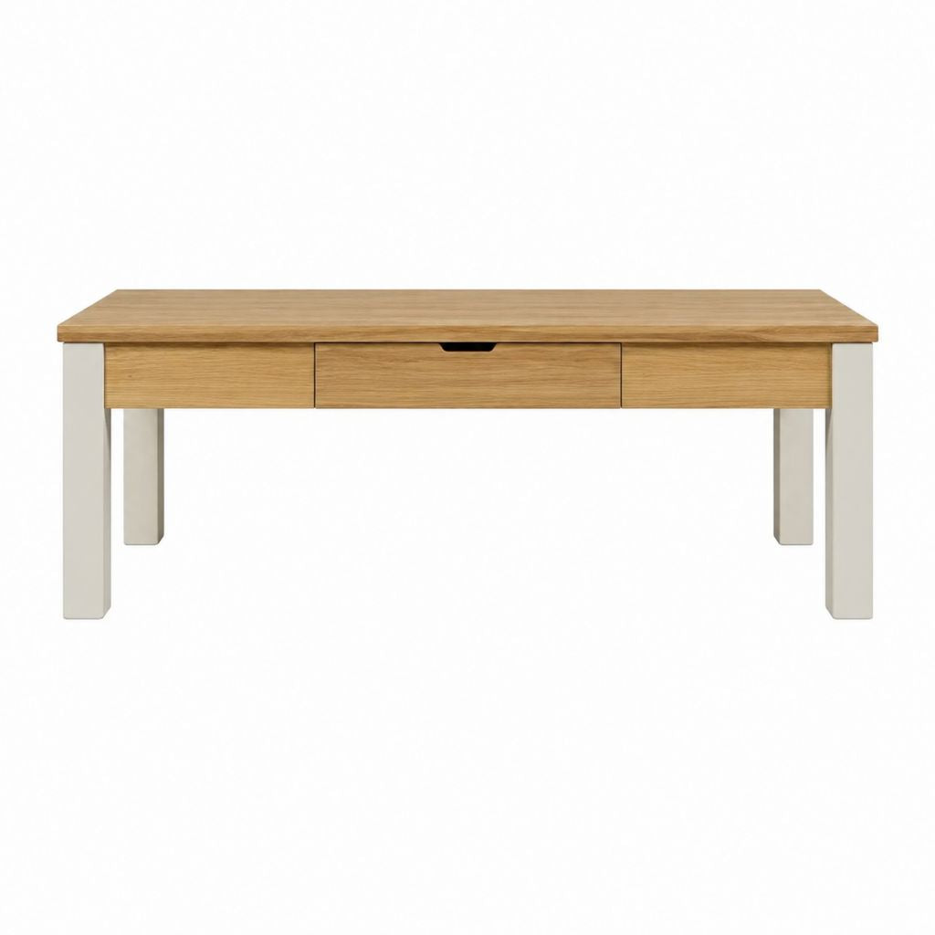 Couchtisch mit 3 Schubladen Eichenfurnier Weiß MDF rechteckig 120 x 60 x 45 cm