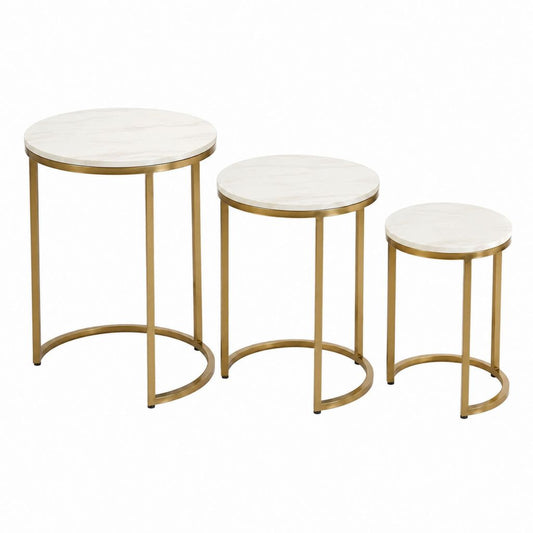 Beistelltisch Set 3-teilig Weiß Gold MDF Stahl rund Ø 50 cm Ø 40 cm Ø 30 cm