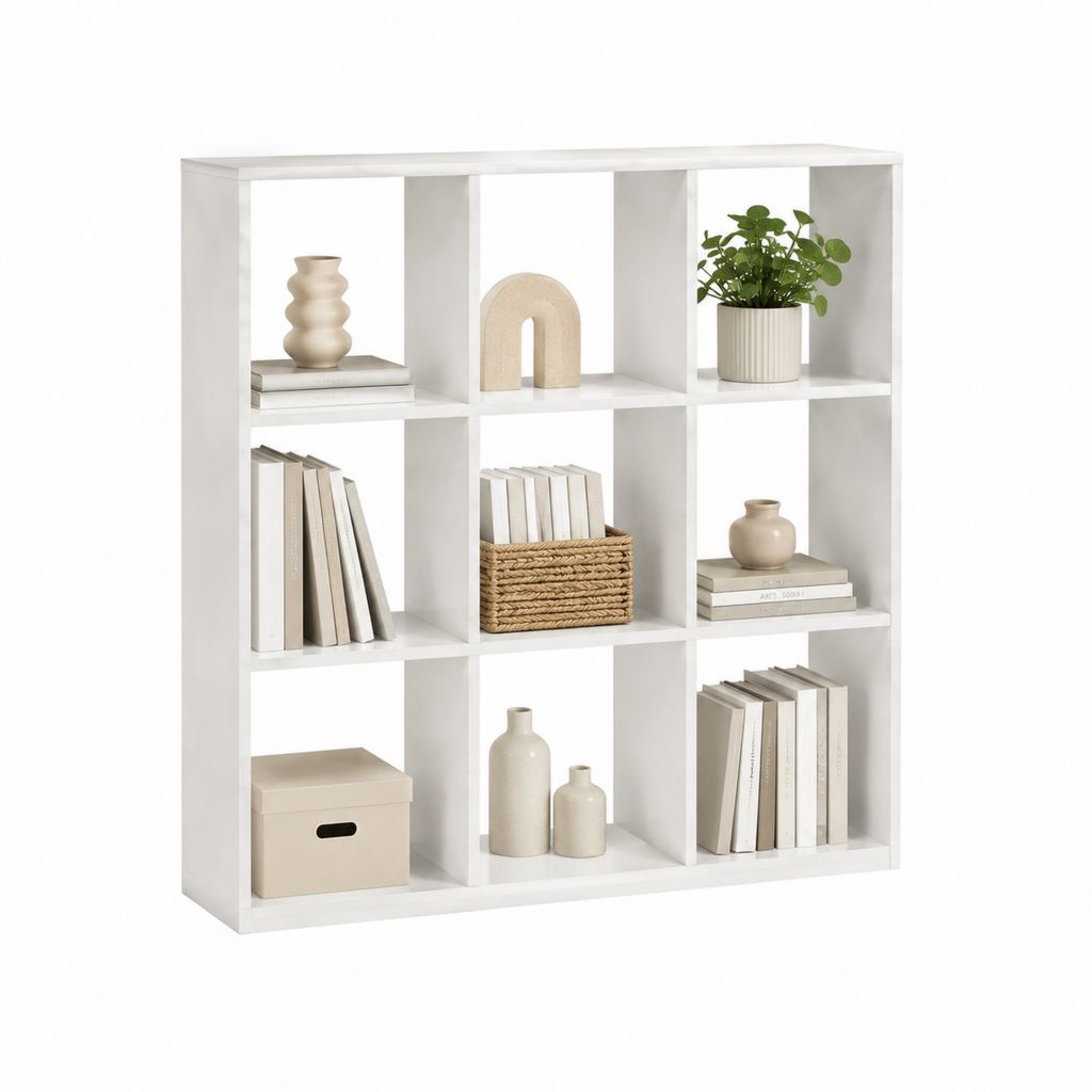 Würfelregal Bücherregal Weiß Spanplatte Rechteckig 90 x 30 x 90 cm mit 9 Fächern