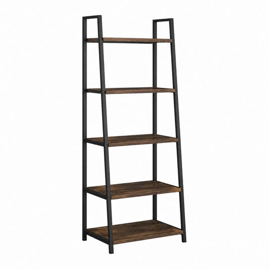 Leiterregal Bücherregal mit 5 Ablagen Braun Schwarz Stahl MDF 60 x 35 x 180 cm