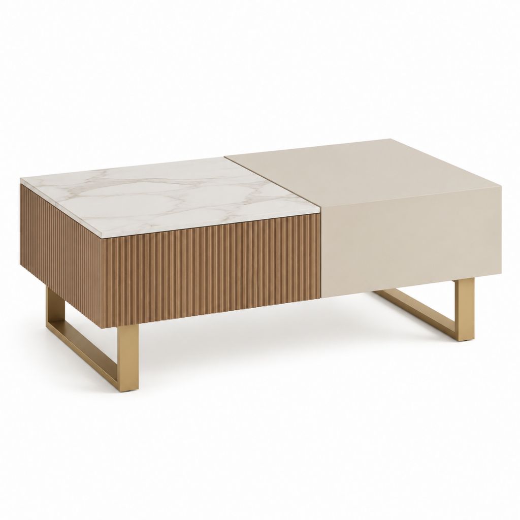 Couchtisch rechteckig Beige Weiß Walnuss MDF Sinterstein 120 x 70 x 38 cm