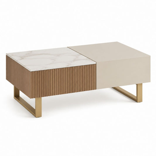 Couchtisch rechteckig Beige Weiß Walnuss MDF Sinterstein 120 x 70 x 38 cm