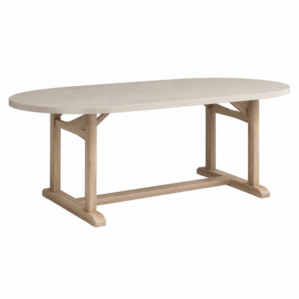 Gartentisch oval Beige Akazienholz und Sinterstein 200 x 100 x 75 cm