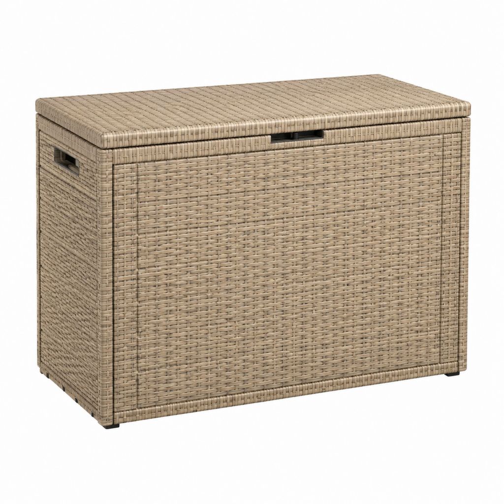 Garten-Aufbewahrungsbox Beige aus PE-Rattan mit Stahlrahmen rechteckig 100 x 50 x 50 cm