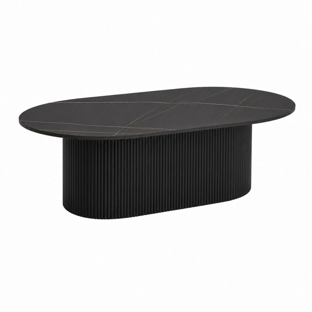 Couchtisch Schwarz Sinterstein Oval 120 x 60 x 40 cm