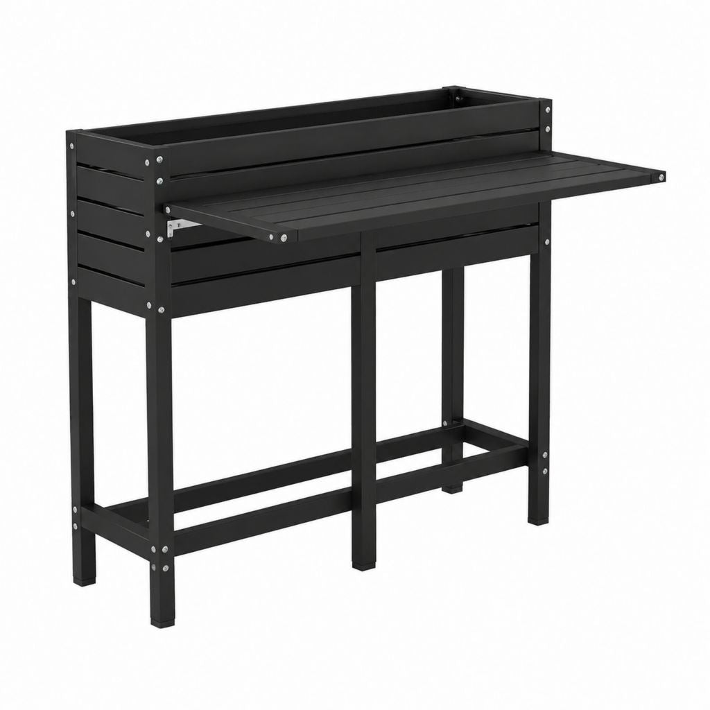 Pflanztisch mit Pflanzkasten und klappbarer Arbeitsplatte Schwarz Massives Tannenholz 110 x 50 x 110 cm