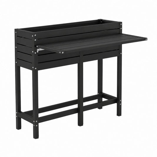 Pflanztisch mit Pflanzkasten und klappbarer Arbeitsplatte Schwarz Massives Tannenholz 110 x 50 x 110 cm