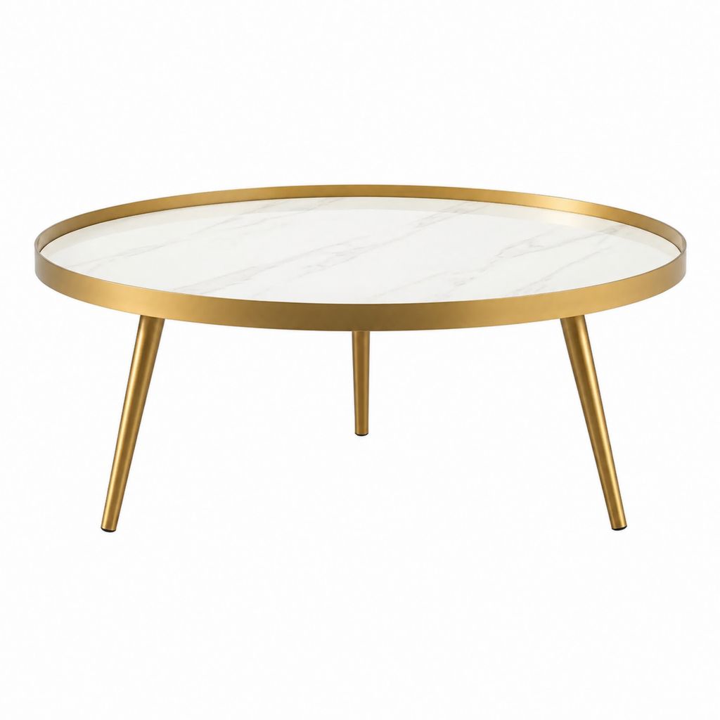 Runder Couchtisch Weiß Gold MDF Stahl Ø 80 cm Höhe 45 cm