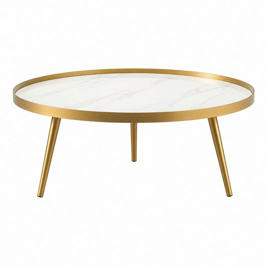 Runder Couchtisch Weiß Gold MDF Stahl Ø 80 cm Höhe 45 cm