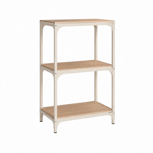 Bücherregal mit 3 Ablagen Weiß Naturholz 60 x 30 x 90 cm