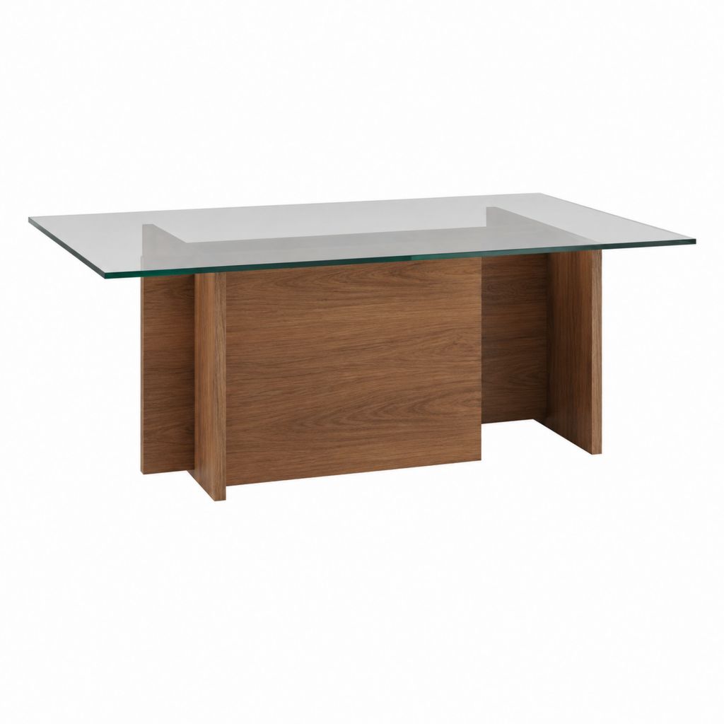 Couchtisch Walnuss Dekor mit Klarglasplatte rechteckig 110 x 60 x 45 cm