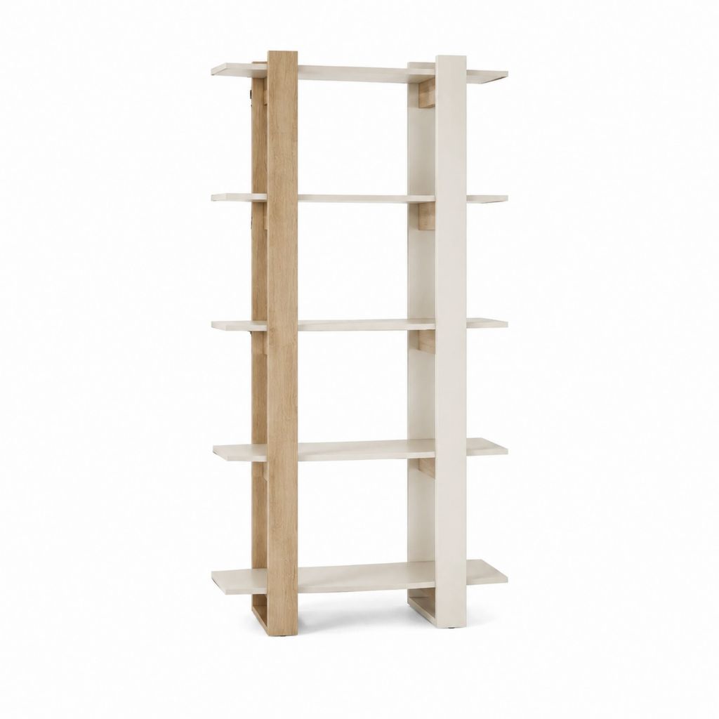 Bücherregal Raumteiler Eiche Weiß aus melaminbeschichteter Spanplatte mit 5 offenen Fächern 80 x 30 x 180 cm