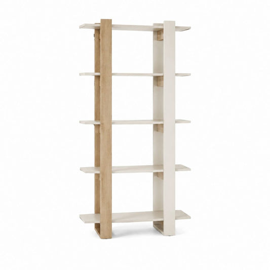 Bücherregal Raumteiler Eiche Weiß aus melaminbeschichteter Spanplatte mit 5 offenen Fächern 80 x 30 x 180 cm
