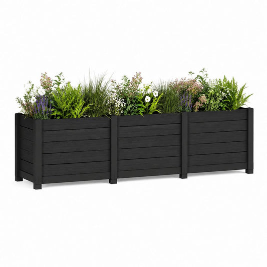 Hochbeet Pflanzkasten mit 3 Fächern Schwarz WPC Rechteckig 180 x 60 x 60 cm